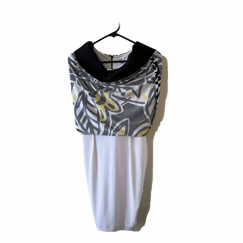 Cache‎ Black White Yellow Leaf Short Sheath Lined Dress Sequin Size 4 *READ* - Picture 7 of 12